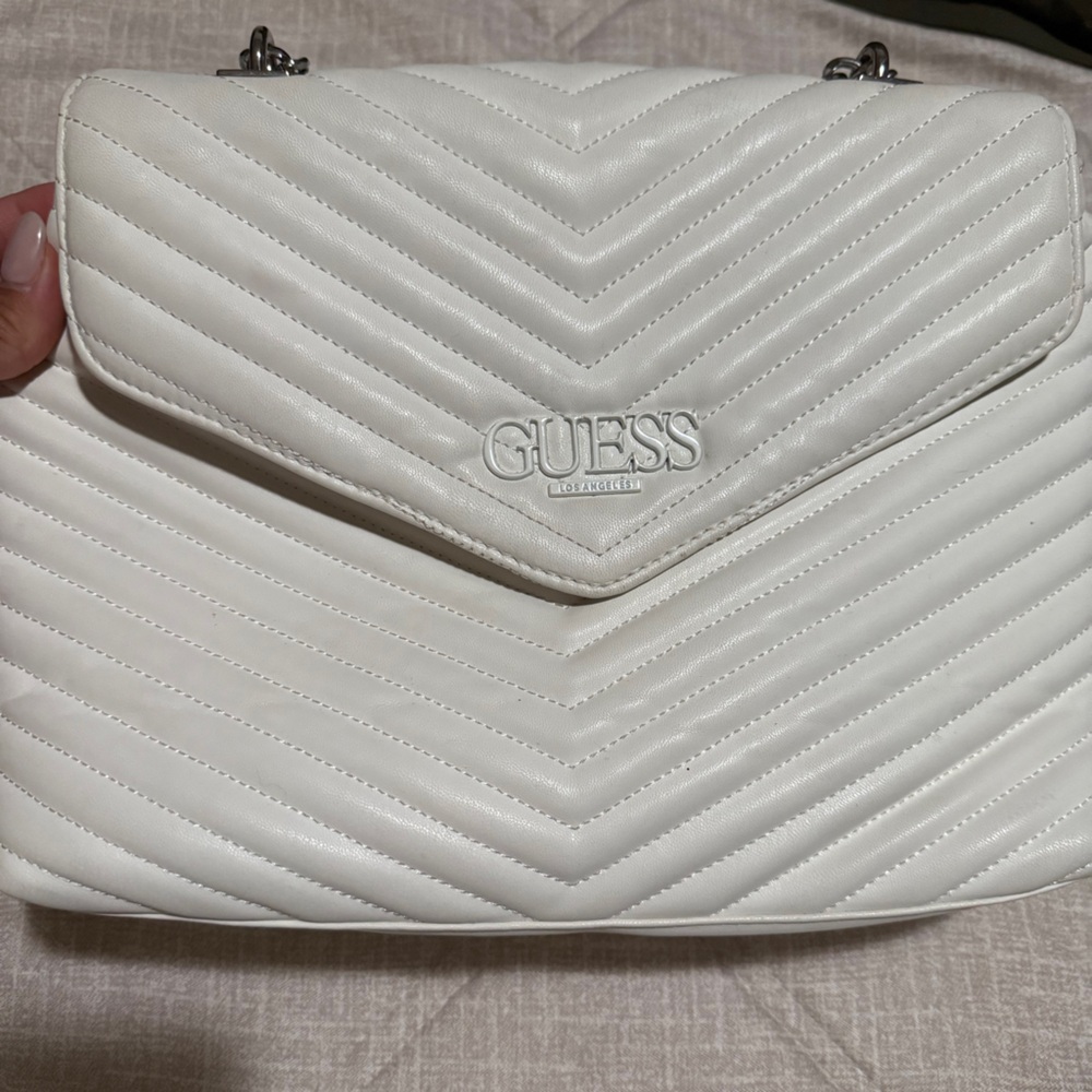 Guess White Chevron Quilted Shoulder Bag